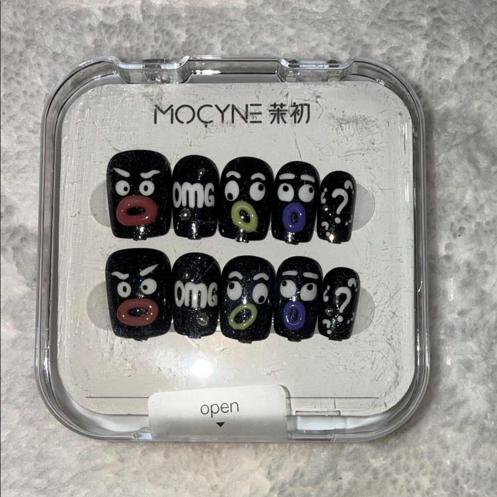 Black Press-On Nails with Colorful Accents